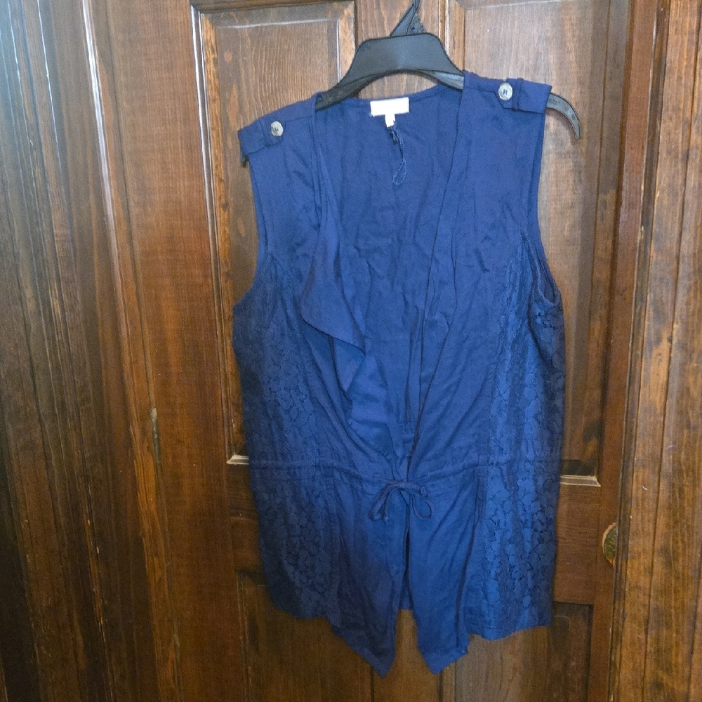 Red Camel Blue Garment Sleevless Top W Rope Detail